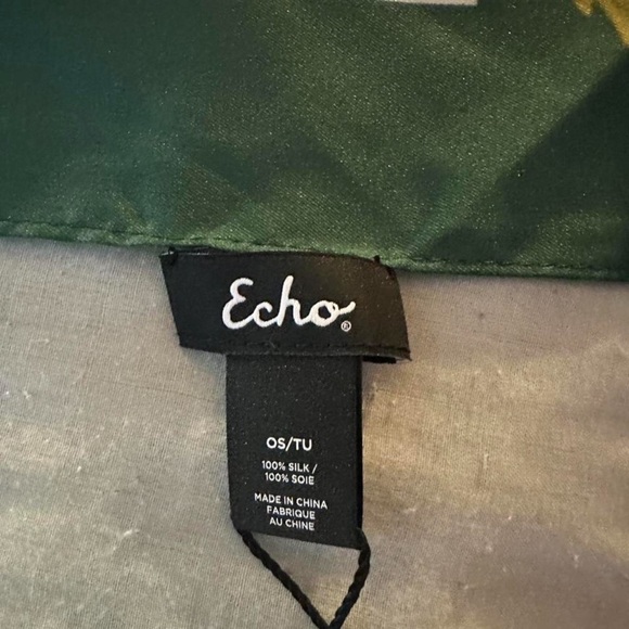 Echo Design 100% Silk Botanic Scarf with Purple and Green Accents - Picture 4 of 4